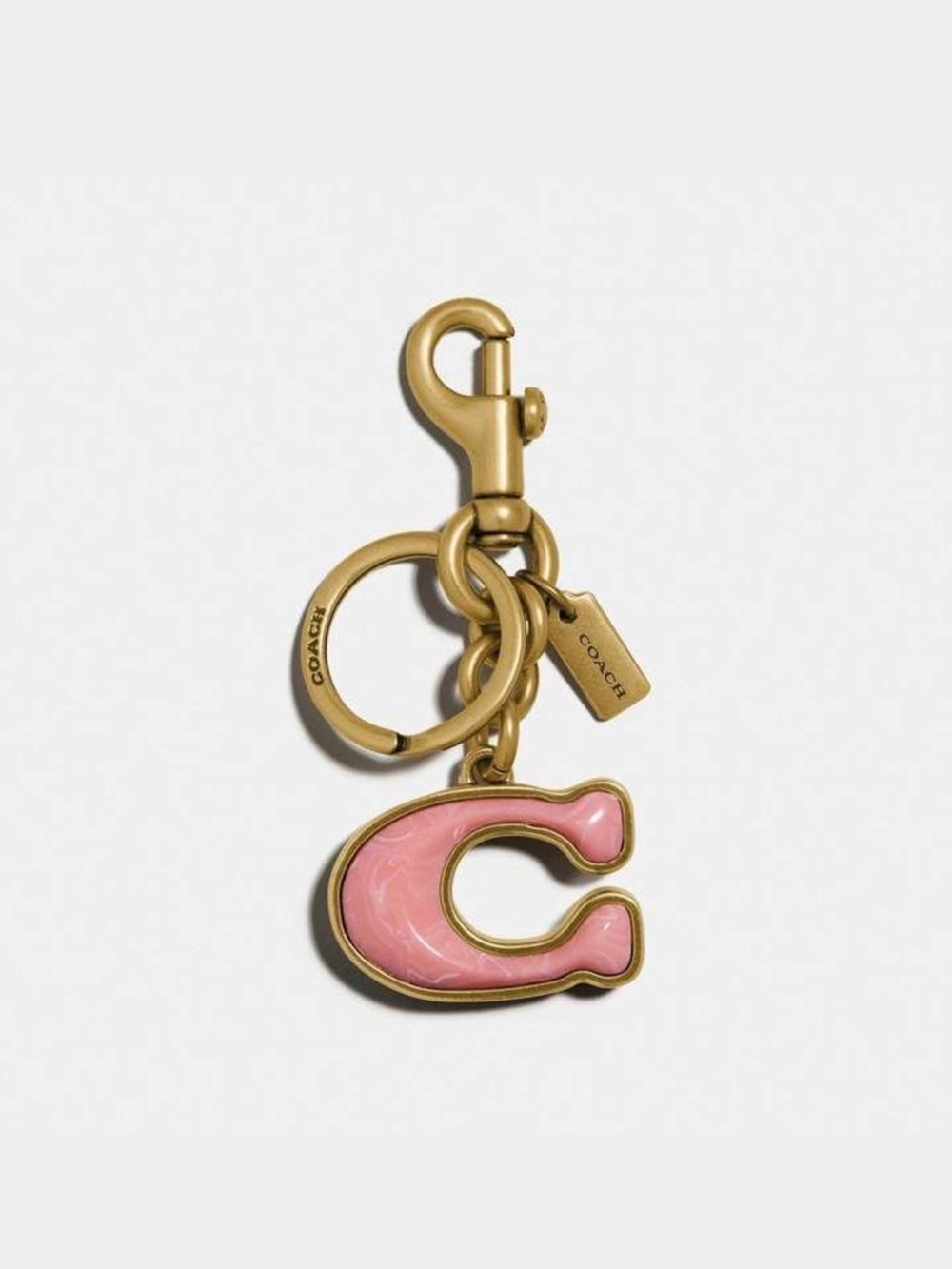 Coach stone signature bag charm Brass/coral